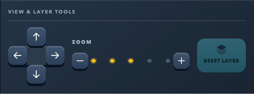 View and Layer Tools panel with directional controls, minus and plus zoom controls, and Reset layer button