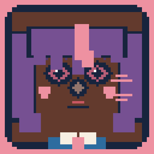 square face avatar with wispy bangs, diamond eyes, and a sailor collar