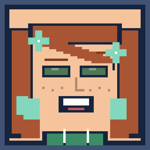 square gaming avatar with copper hair and a hoodie