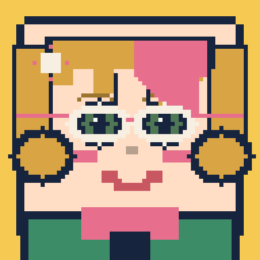 square face with feathered bangs, bow collar, sparkle clip, and oval glasses