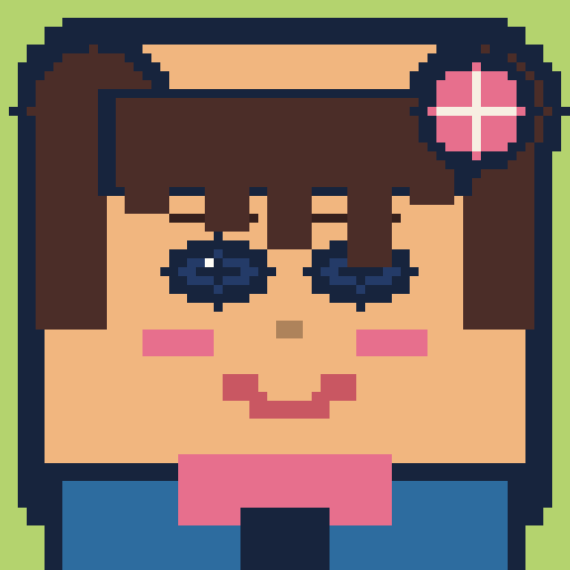round square face with micro bangs, double buns, and bow collar