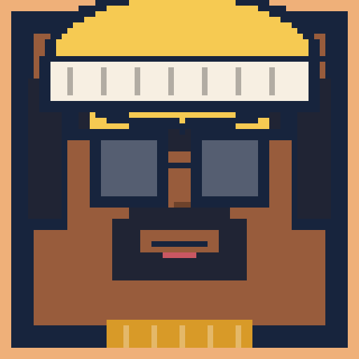 square face avatar with glasses, a beard, and a beanie