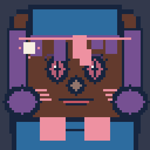 square face with asymmetric bangs, braids, beret, crescent eyes, and hatch cheek shading