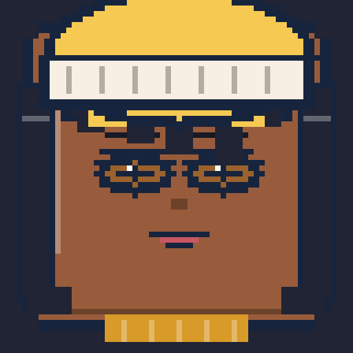square face with micro bangs, narrow eyes, beanie, and flat mouth on a dark background
